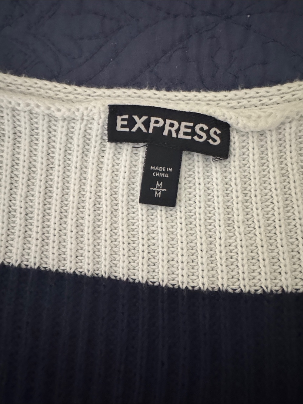 Express Navy and Cream Ribbed Stripe Pullover